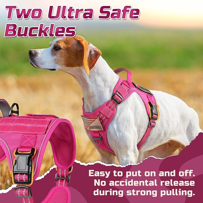 rabbitgoo Tactical Dog Harness for Large Dogs, No Pull Military Service Vest with Handle & Molle, Easy Control for Training Walking, Adjustable Reflective Straps, Rose Red, XL