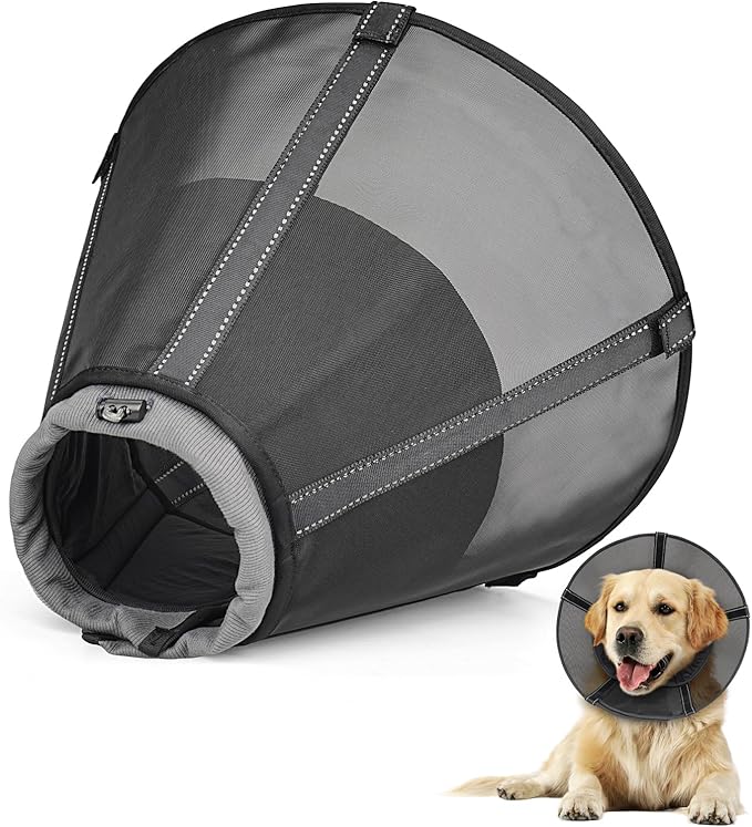 Dog Cone Collar to Stop Licking: Soft Mesh Recovery Collar After Surgery with Detachable Pad, Elizabeth Cone Alternative for Large Medium, Small Dogs, Normal Eating and Drinking (L)