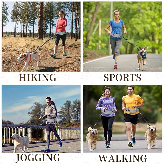 Waist Dog Hands Free Dogs Leash, Waist Running Leash with Zipper, Walking Pouch for Dog Walking, Reflective Dual Padded Handles Bungee Retractable Running for Medium to Large Dogs (Blue)