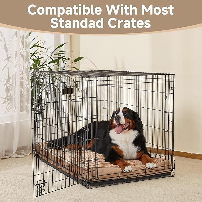 OhGeni Orthopedic Waterproof & Machine Washable Dog Bed for Extra Large Pets, Suitable for Crates, Cat Mat with 25D Egg Crate Foam, Non-Slip Bottom & Removable Cover, 47 Inches(Coffee)