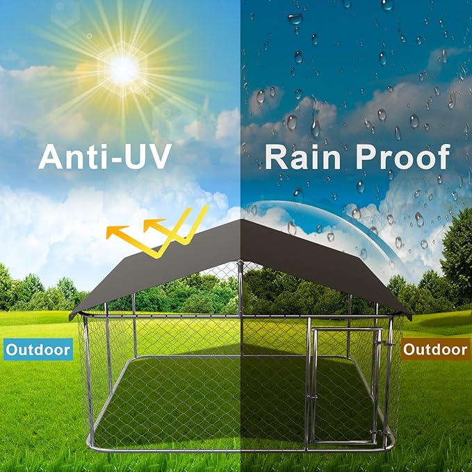 Petonly Outdoor Dog Enclosure Heavy Duty Dog Kennel House Mesh Dog Big Cage Pet Kennel Steel Fence with Secure Lock(118”x 118”)