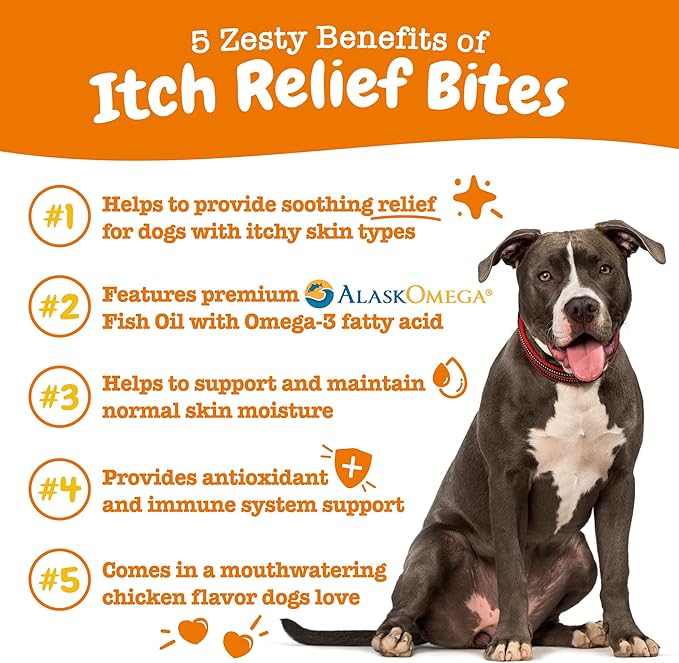 Zesty Paws Itch Relief for Dogs - for Itching Skin & Coat Health - Omega-3 Fish Oil with EPA & DHA - Dog Bites Supplement with Vitamin C & E for Antioxidant Support - Chicken Flavor - 50 Count