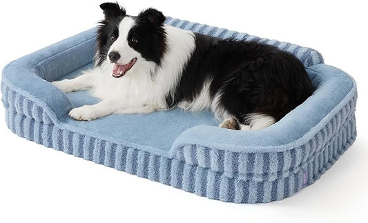 LE SURE Cute Dog Beds for Extra Large Dogs, Orthopedic Waterproof XL Pet Bed with Sides, High Back Non-Slip and Egg-Crate Foam Big Dog Couch Sofa with Washable Removable Cover, Blue