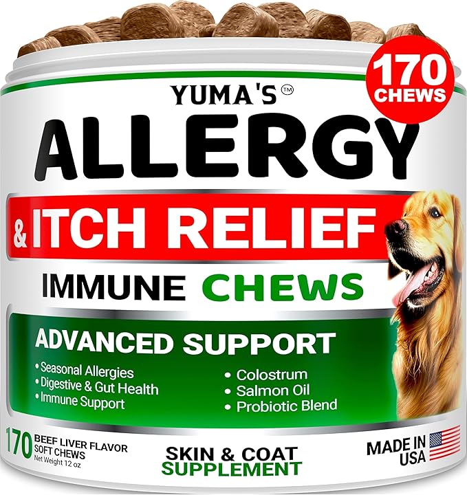 Dog Allergy Relief Chews - Dog Itching Skin Relief Treatment Pills - 170 Treats - Anti-Itch - Itchy and Paw Licking - Hot Spots - Omega 3 Fish Oil - Dry Skin & Coat Supplement - Beef Liver Flavor