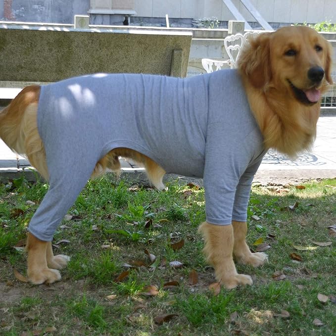 Lovelonglong Four Feet Dog Lightweight Pajamas, Pure Cotton Dog Jumpsuits 4 Legs Dog Onesies T-Shirt Stylish PJS Puppy Costume for Large Medium Small Dogs Gray M