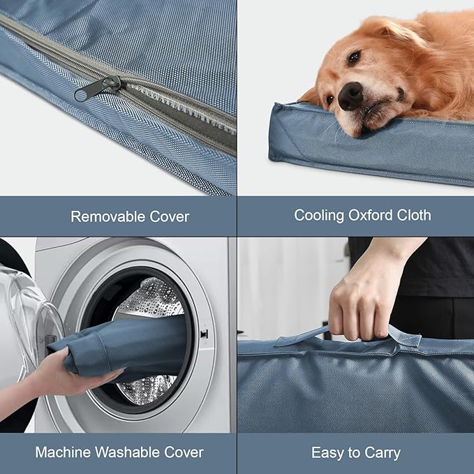 Orthopedic Dog Bed for Large Dogs - Pet Bed with Removable Washable Cover, Big Waterproof Dog Bed for Large Sized Dogs with Egg Crate Foam, Blue