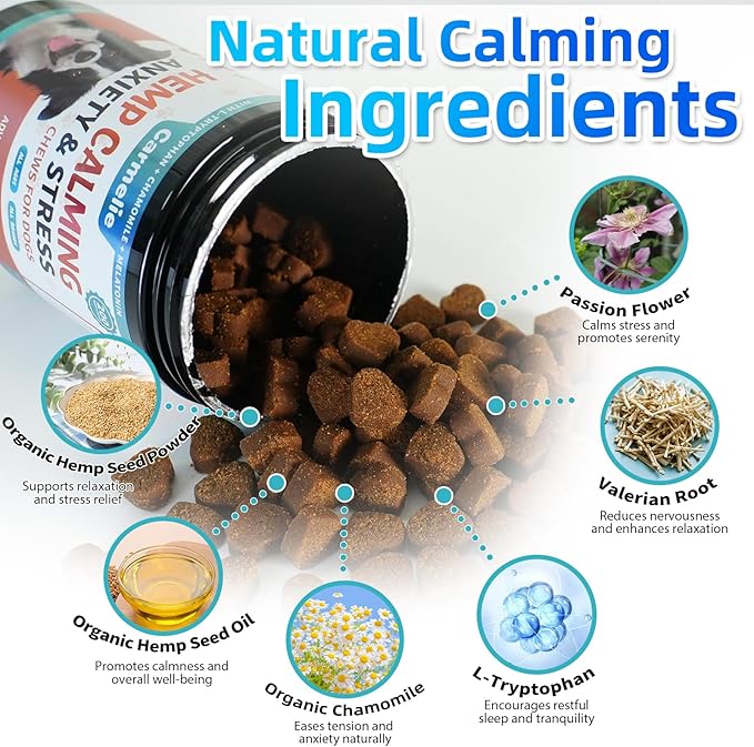 Hemp Calming Chew for Dog - 200 Chews Dog Calming Treats -Dogs Anxiety & Stress Relief Valerian Root Chamomile Melatonin for Separation, Barking, Stress & Slee- Chicken Flavor