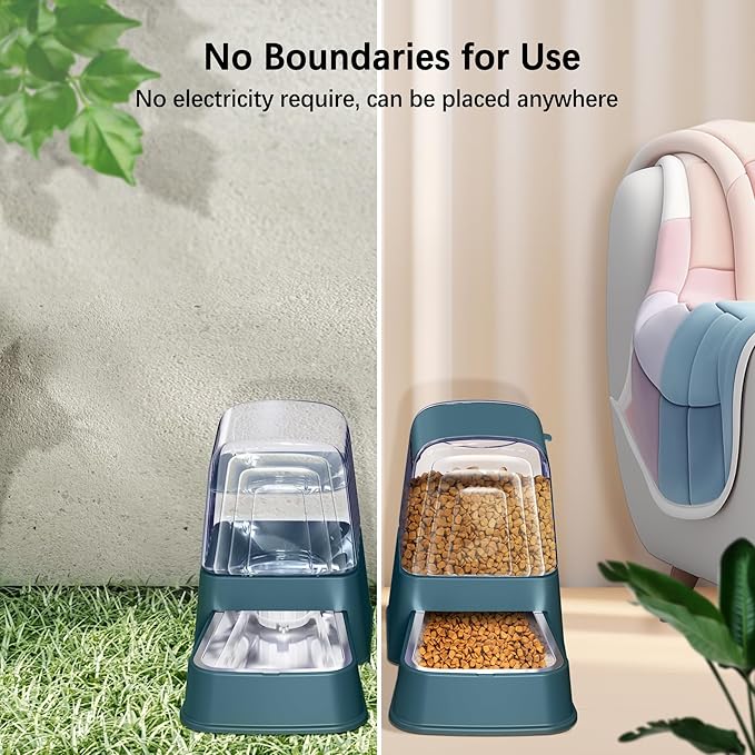 Automatic Dog and Cat Food Feeder and Water Dispenser Set with Stainless Steel Bowls,Gravity Pet Food and Water Feeders,100% BPA-Free,Large Capacity for Cats Dogs Pets