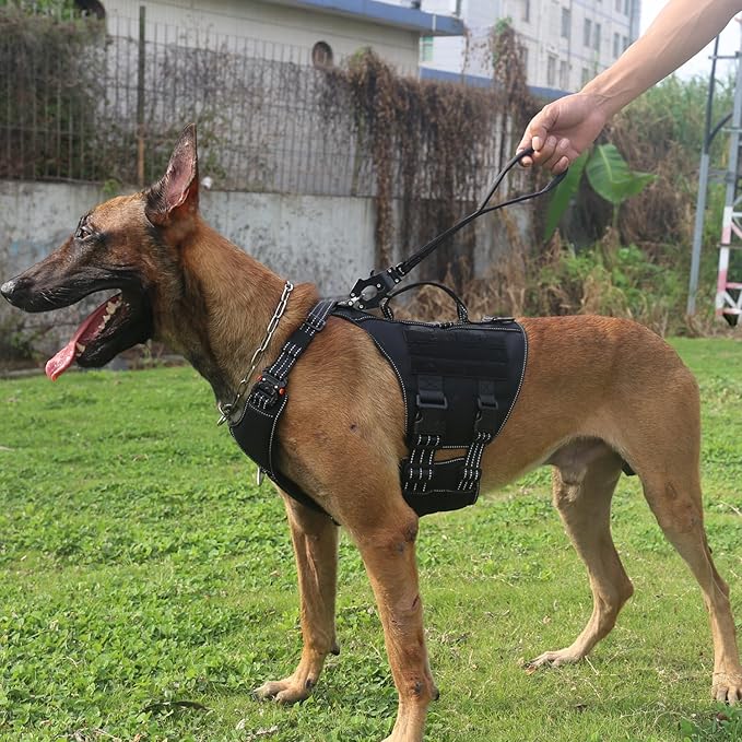 ICEFANG Short Dog Leash 25Inch Reflective Nylon Traffic Leash with Padded Handle,Heavy Duty Auto Lock Swivel Clip for Medium Large Dogs No Pull Training Walking (Black, 25 Inch)