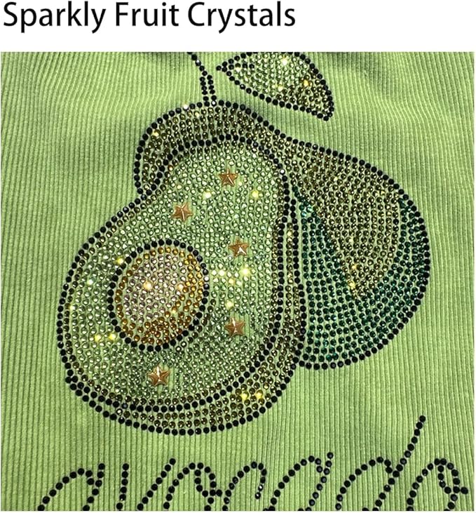 Washed Cotton Pet Vest with Rhinestone Fruit Designs, Soft & Stylish Small Dog Cat Vest for Spring Summer, Breathable & Shiny (Green-Avocado, Large)