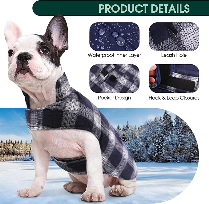 Kuoser Reversible Dog Jacket, Warm Winter Coat for Medium & Large Dogs, Warm Windproof Pet Cold Weather Clothes, Blue XL