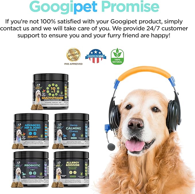 Googipet Hemp Calming Chews for Dogs - Separation Anxiety Relief for Dogs, Non-Drowsy Dog Calming Chews - Anxiety Relief Treats with Valerian Root, & Hemp (Calming Chews)