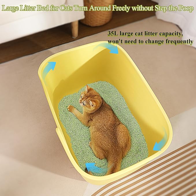 Vealind Large High Sided Cat Litter Box for Indoor Cats 22.2"×14.9"×12" Tall Litter Boxes with High Back Deep Wall XL Kitty Litter Boxes (Yellow)