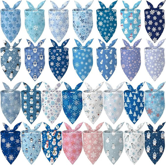 Chunful 120 Pcs Winter Bandanas for Dogs Bulk Charm Blue Bandanas Snowflake Patterns Soft Bibs Adjustable Triangle Doggie Cats Scarf for Small Medium Large Pet Winter Costume 25.6 x 17.7 x 17.7 Inch