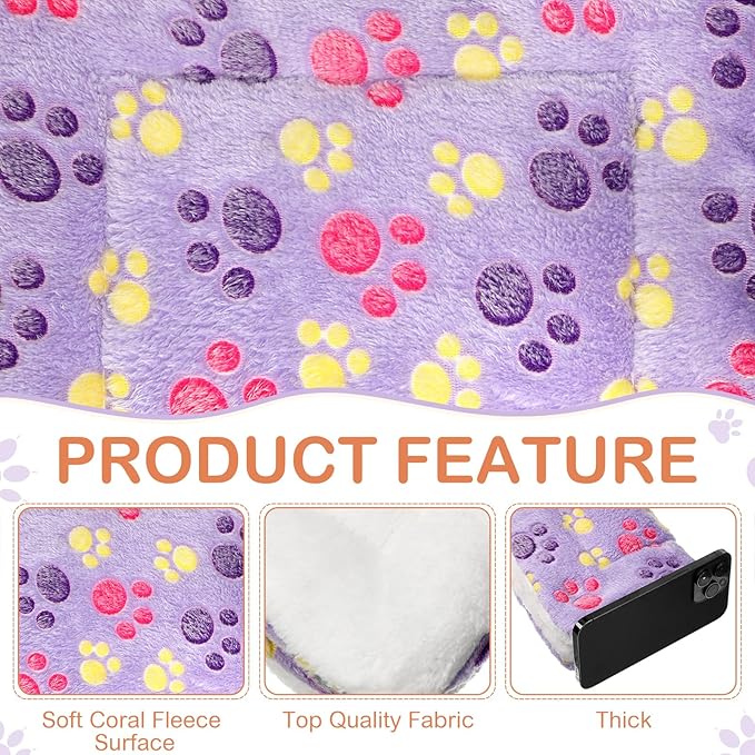 Haull 4 Pcs Waterproof Guinea Pig Bedding Winter Guinea Pig Bed Plush Cage Liners Soft Dog Cat Mat Reversible Winter Cozy Animal Pee Pad Hamster Bed Mat for Bunny(Paw,13 x 18.5 Inch)