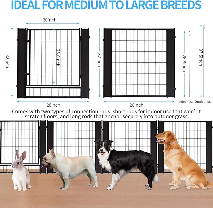 Heavy Duty Dog Playpen 32 Inch Height - Indoor Outdoor Pet Fence Enclosure for Medium and Small Dogs - Foldable Puppy Exercise Pen for Indoor and RV Camping or Yard (6 Panels, 32" H (Black))