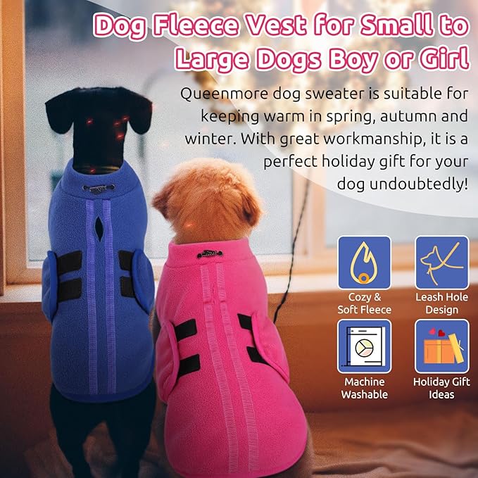 Queenmore XXS Dog Sweater, Soft Fleece Vest Pullover Dog Jacket with Leash Hole, Warm Winter Dog Coats Cold Weather Doggy Dachshund Sweaters for Small Dogs Cats Boy or Girl (Blue, XXS)