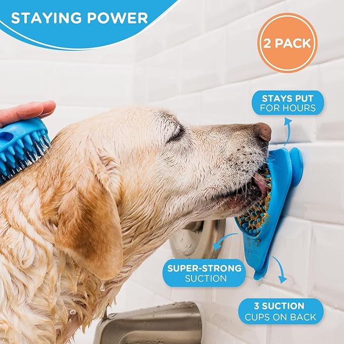 Aquapaw Lick Mat for Dogs - 2-Pack, Regular, Blue - Suction Cup Lick Mat & Slow Feeder Pad for Peanut Butter Dog Treats - Calming Bathing Aid