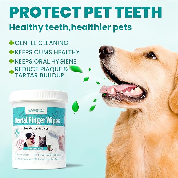 Dental Care Finger Wipes 120 Counts,Teeth Cleaning Finger Wipes for Dogs & Cats,Reduces Plaque & Supports Oral Freshness, Unscented