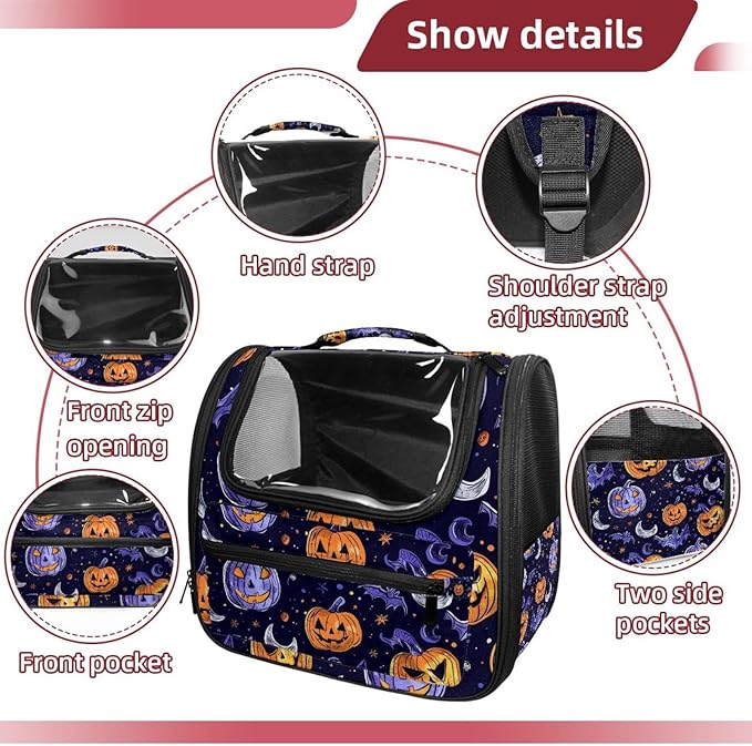 Pumpkin Helloween6 Cat Carrier Backpack,900D Wear-Resistant Oxford Fabric, Dog Carrier Cat Backpacks Suitable for Travel