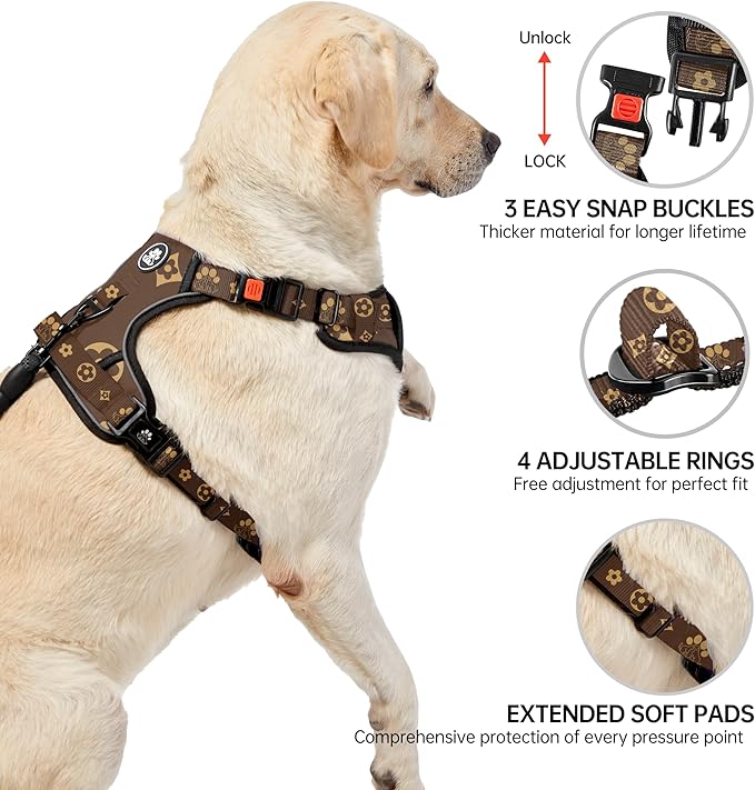 NESTROAD No Pull Dog Harness,Adjustable Oxford Dog Vest Harness with Leash,Reflective No-Choke Pet Harness with Easy Control Soft Handle for Large Dogs(Large,Dark Brown)