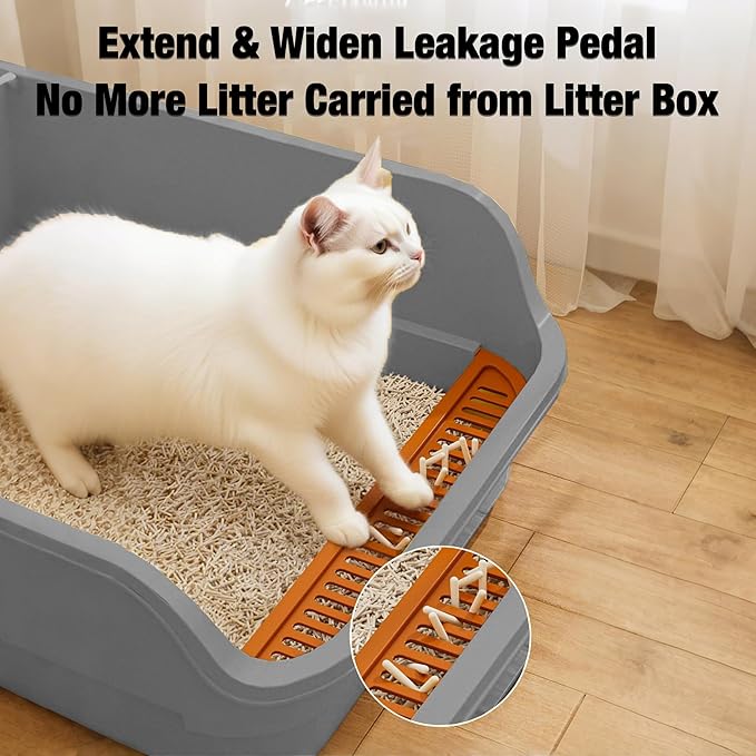 Gefryco Extra Large Cat Litter Box with High Sides, Side Entry Kitty Litter Boxes for Indoor Cats, Anti Splashing (Gray)