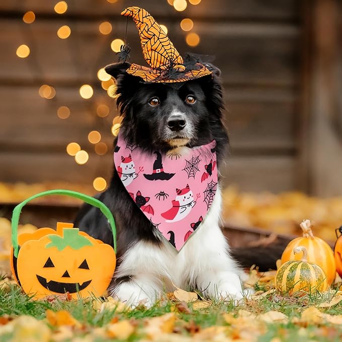 Sanwuta 48 Pcs Halloween Dog Bandanas Bulk Pumpkin Dog Bandanas Adjustable Ghost Colorful Scarf Handkerchief Bib Accessories for Small Medium Large Breeds Pet Costume Accessories