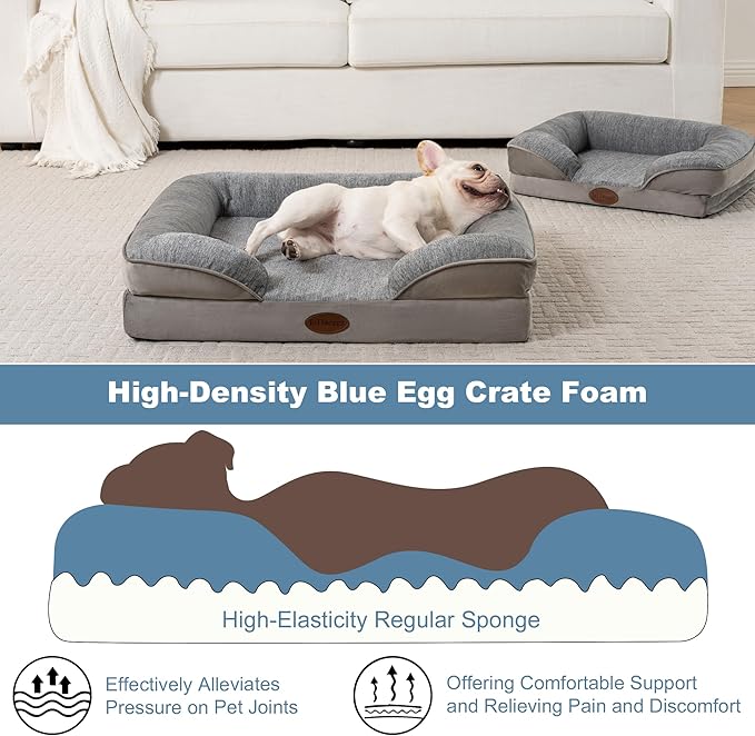 Cooling Pet Bed for X-Large Dogs and Cats, Waterproof Orthopedic Dog Sofa Bed, Supportive Foam Pet Couch Bed with Washable Removable Cover, Waterproof Lining and Nonskid Bottom(XL, Grey)
