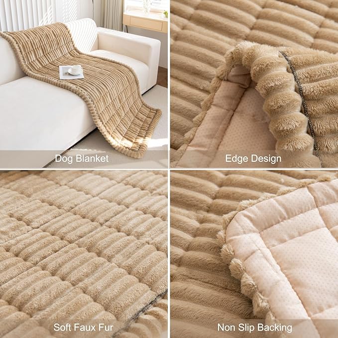 Faux Fur Plush Dog Couch Cover 3D Stripe Fuzzy Sofa Cover Non-Slip Fluffy Dog Bed Cover Pet Blanket Sofa Couch Furniture Protector for Puppy Large Dog Cat (Coffee,31"x94")