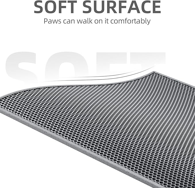 ESTHELLO Cat Litter Mat, Cat Litter Trapping Mat, Honeycomb Double Layer Design, Easy to Clean,Washable (24’’ x 15’’ Gray