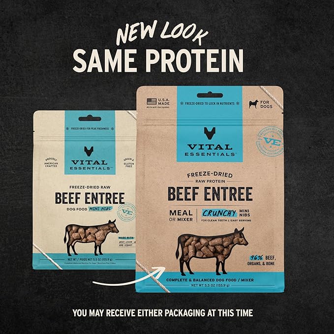 Vital Essentials Freeze-Dried Raw Beef Meal or Mixer Dog Food Crunchy Mini Nibs, 5.5 oz
