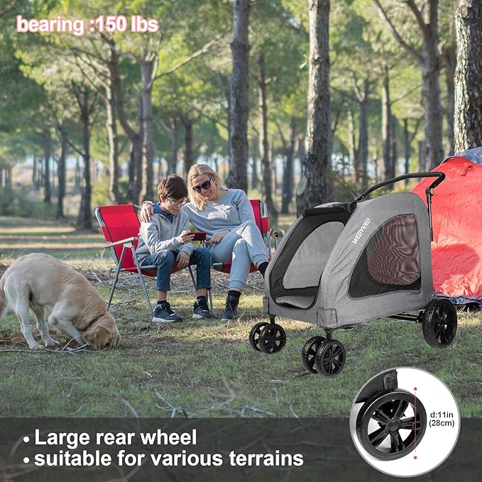 Dog Stroller with 4 Wheels, Folding Cat Strolling for Small/Medium/Large Dogs & Cats to 120 lbs, pet Stroller with Removable Carrier, Storage Basket,Cup Holder (Dark Grey)