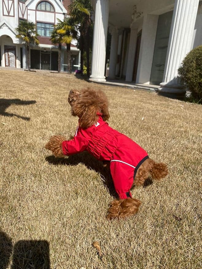 Dogs Waterproof Jacket, Lightweight Waterproof Jacket Reflective Safety Dog Raincoat Windproof Snow-Proof Dog Vest for Small Medium Large Dogs Red XL