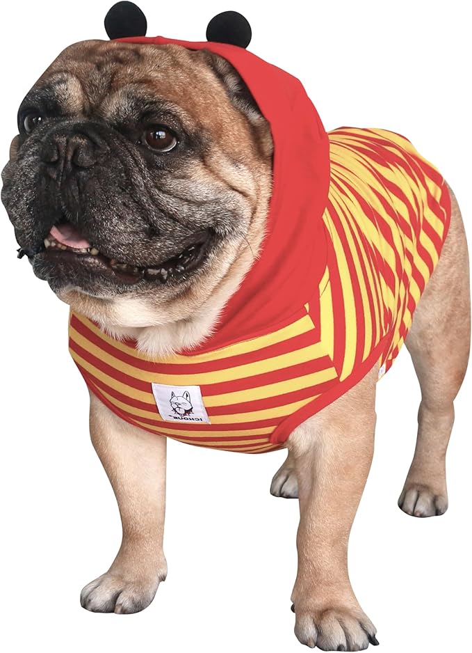 iChoue French Bulldog Bee Honeybee Bumblebee Caterpillar Insect Halloween Costumes Hoodies Sleeveless Clothes Outfits Cosplay Shirts for Dogs Frenchie Pug Boston - Red Yellow, Large Plus