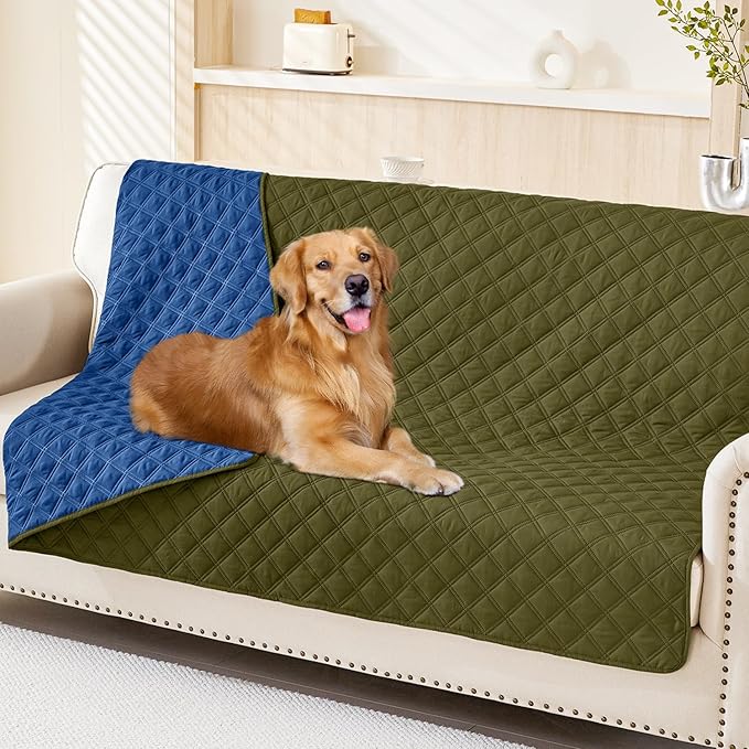 Smiry Waterproof Dog Blanket, Reversible Dog Bed Cover Pet Blanket, Soft Pet Couch Covers for Sofa Washable, Bed Couch Sofa Furniture Protector for Puppy Cat Kids (52"x82", Green/Navy)