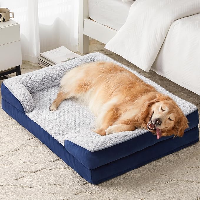 Orthopedic Dog Bed for Large Dogs, Egg Crate Foam Bed for Large Dogs, Equipped with Removable Waterproof Pillow Cover and Anti-Slip Bottom, Pet Bed
