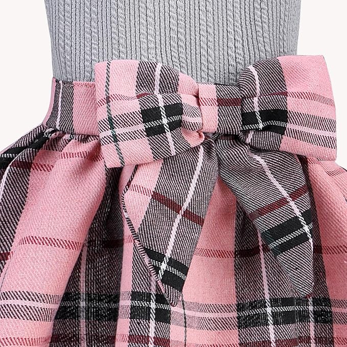 PUPTECK Classic Plaid Dog Dress Pet Apparel with Cute Bowtie Puppy Clothes Outfit,Grey,L