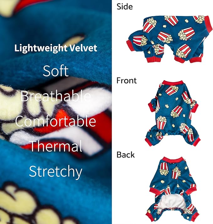 Fitwarm Popcorn Dog Pajamas, Funny Dog Clothes for Small Dogs Boy Girl, Fleece Pet Onesie with Feet, Blue, Red, White, Yellow, Large