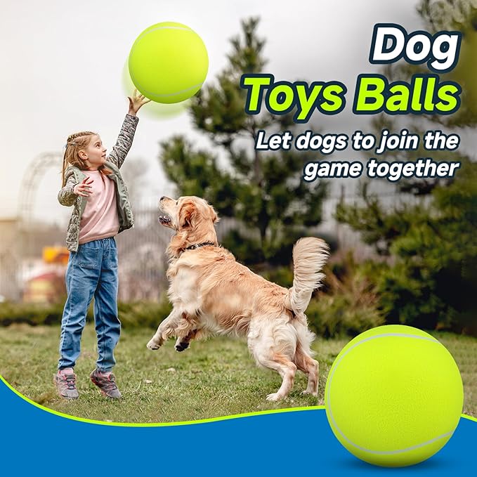 HETOO Giant Tennis Balls for Dogs: 9.5 inch Large Dog Toys- Outdoor Herding Dog Toys Balls- Big Dog Tennis Ball for Small Medium Large Dogs- Pet Toys Birthday Gift- Golden Retriever Gifts- Yellow