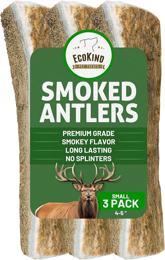 EcoKind Smoked Elk Antler Dog Chews – Natural Split Antlers, Long-Lasting Chew, Elk Antlers Treats for Small Dogs Weighing Under 15 lbs, Splinter-Free, Supports Dental Health – 3 Small Smoked Antlers