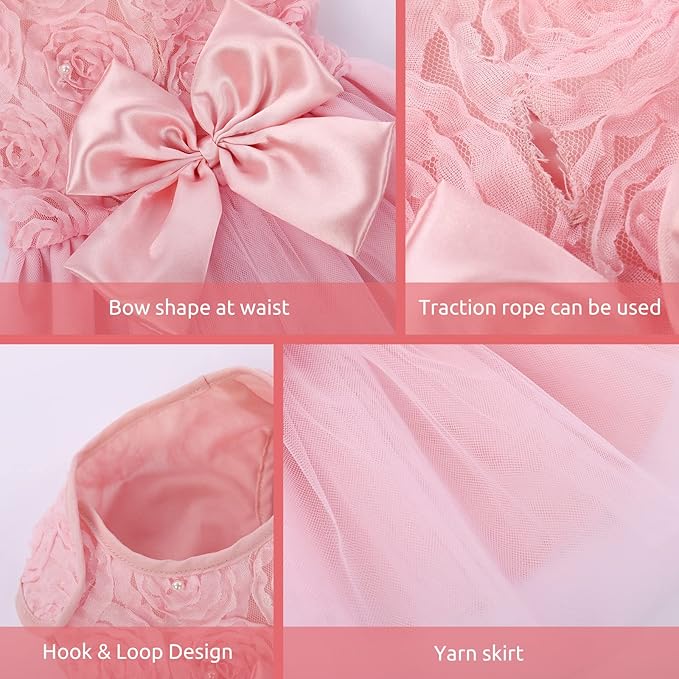 ASENKU Dog Dress Pet Wedding Dress Princess Lace Puppy Birthday Party Outfit Formal Apparel Girl for Small Medium Dogs Cats (XX-Small, Pink)