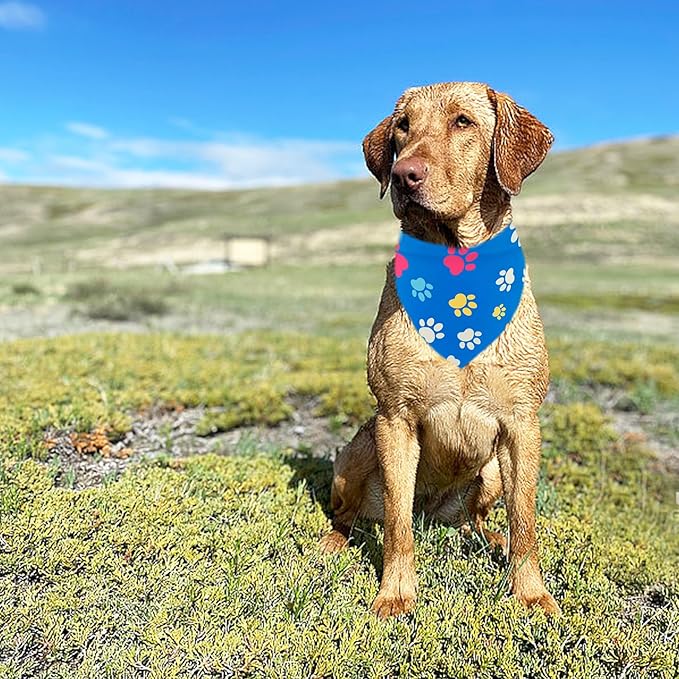 7 PCS Paw Print Dog Bandanas for Large Dog Breed 33 Inch Sewing Hemming Dogs Bandana XL Drool Bibs Party Grooming L