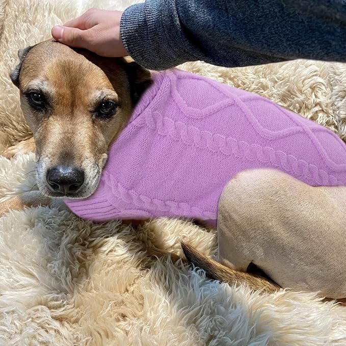 Queenmore Small Dog Pullover Sweater, Cold Weather Cable Knitwear, Classic Turtleneck Thick Warm Clothes for Chihuahua, Bulldog, Dachshund, Pug (Lilac, X-Large)