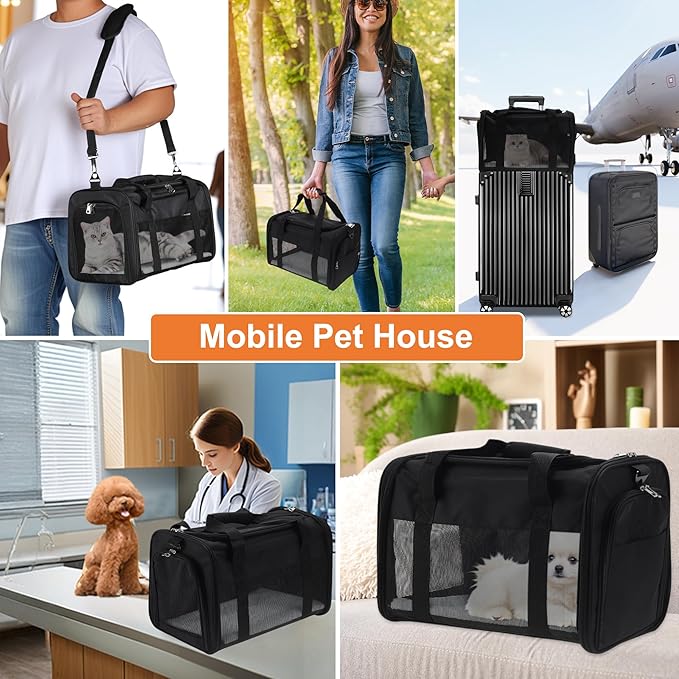 Pet Carrier, Breathable Mesh Design, Soft Cat Carrier with Shoulder Strap, Comfortable Travel Solution, Black