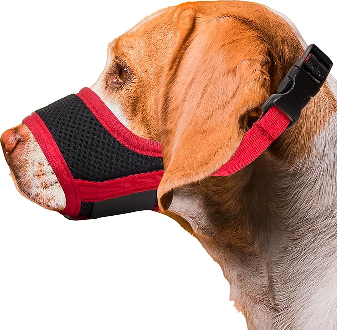 Dog Muzzle, Soft Breathable Muzzle for Small Medium Large Dogs, Air Mesh Nylon Muzzle Cover Prevent Biting Barking Chewing, Adjustable Drinkable Pet Muzzle 6 Sizes(Red,XS)