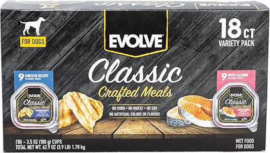 Evolve Classic Crafted Meals Variety Pack Chicken Recipe & with Salmon Wet Dog Food | 3.5 oz - 18 pack
