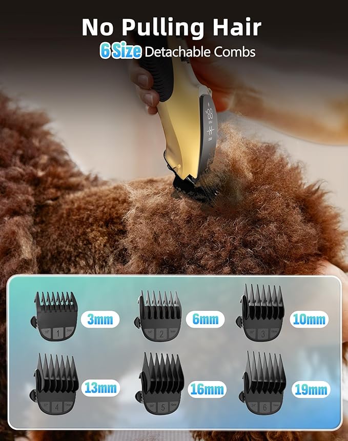 Dog Grooming Kit Low Noise，Cordless 4 in 1 Dog Clippers for Grooming Rechargeable Pet Cat Hair Trimmer with 2 Speed,6 Guards,Scissors,Comb for Small Medium Large Pets Dogs Cats Hair Cutting Gold