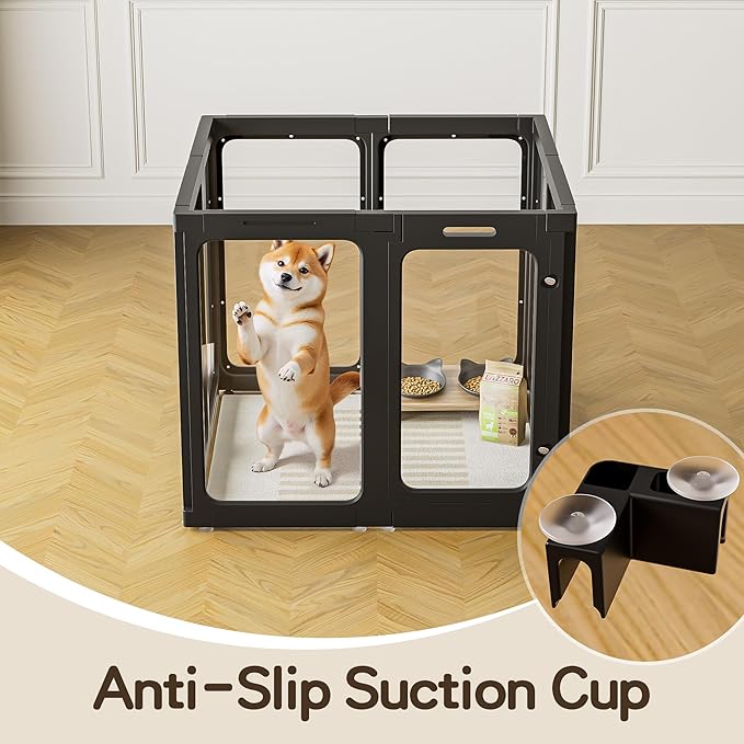 Jalove 30" H Clear Dog Playpen Acrylic Puppy Playpen Indoor, 8 PCS Easy Assemble Cat Rabbit Ferret Pet Play Pen, Plastic Dog Fence Crate Kennel Whelping Cage Enclosure for Small & Medium Dogs, Black