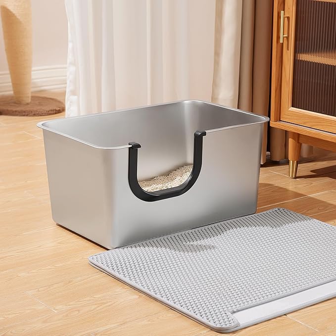 Yangbaga Extra Large Stainless Steel Litter Box, Leak Proof 12 Inches High Sides for Urine & Litter Trapping, Easy Entry for Kittens, Older Cats,Non-Stick,Non-Slip,No Sharp Edges