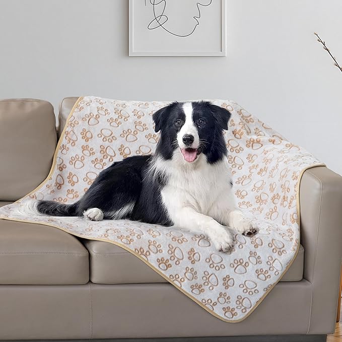 Stuffed Premium Soft Dog Blanket, with Flannel Beige Cute Paw Print, 32 * 40 inches, Cat Blanket Puppy Supplies Border Collie Puppy Gifts Essentials